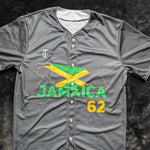 Black baseball jersey with Jamaica and number 62 design on a dark background
